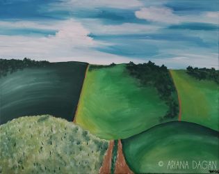 "Journey in Modesto" © Ariana Dagan 2018
16"x20"x.5" acrylic on stretched canvas | $215