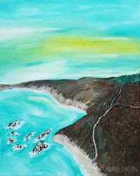 "A Day at Twilight Beach" © Ariana Dagan 2018
16"x20"x.5" acrylic on stretched canvas | $215